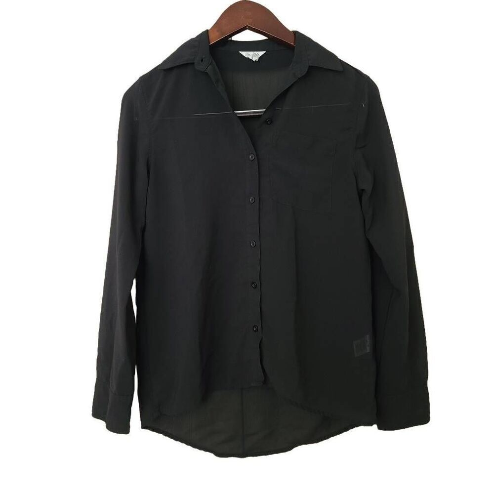 Aeropostale Women's Black Solid Collared Long Sleeve Button Up Shirt Size XS